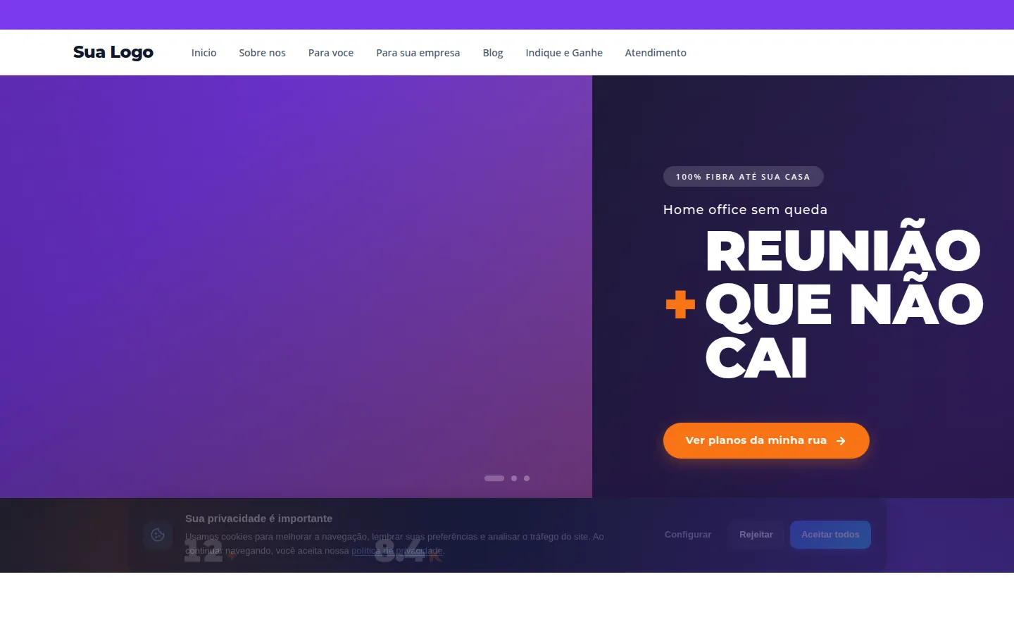 Captura da página inicial do Modelo 2 mostrando hero, planos e cobertura